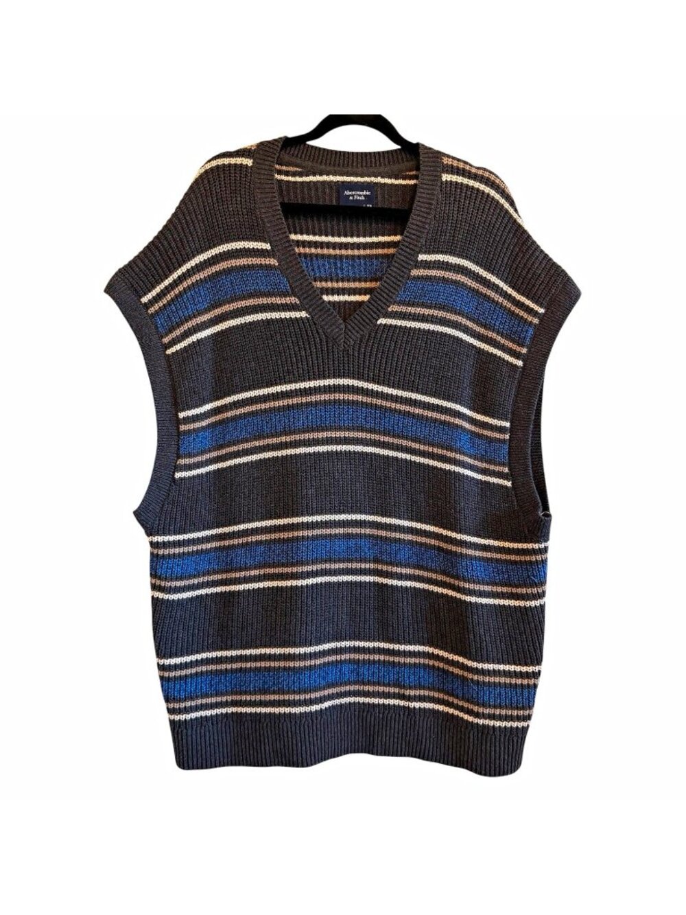 Abercrombie & Fitch Cotton Knit Striped V-Neck Sweater Vest Oversized XXL